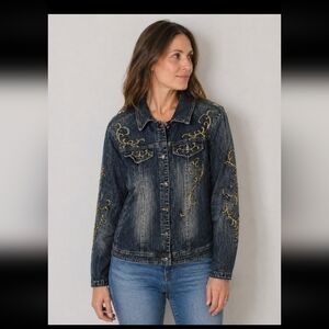 Vintage Cosmopolitan Bling Beaded Jean Jacket w Liner Medium